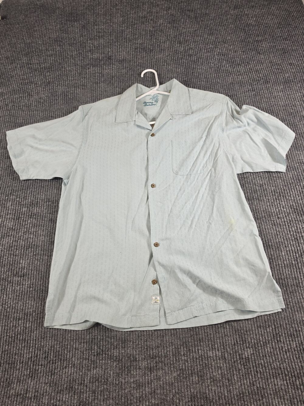 TOMMY BAHAMA Blue Silk"One Down Two To Go" Short Sleeve Size Large